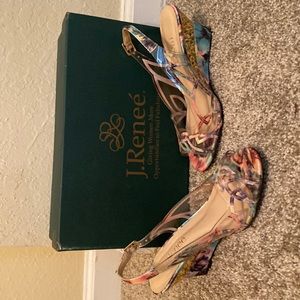 Pastel acrylic and gold sling back sandals